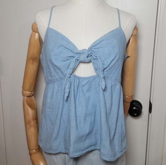 Madewell Chambray Tie-Front Top Light Blue Summer Tank Top Size 14 - Picture 1 of 6